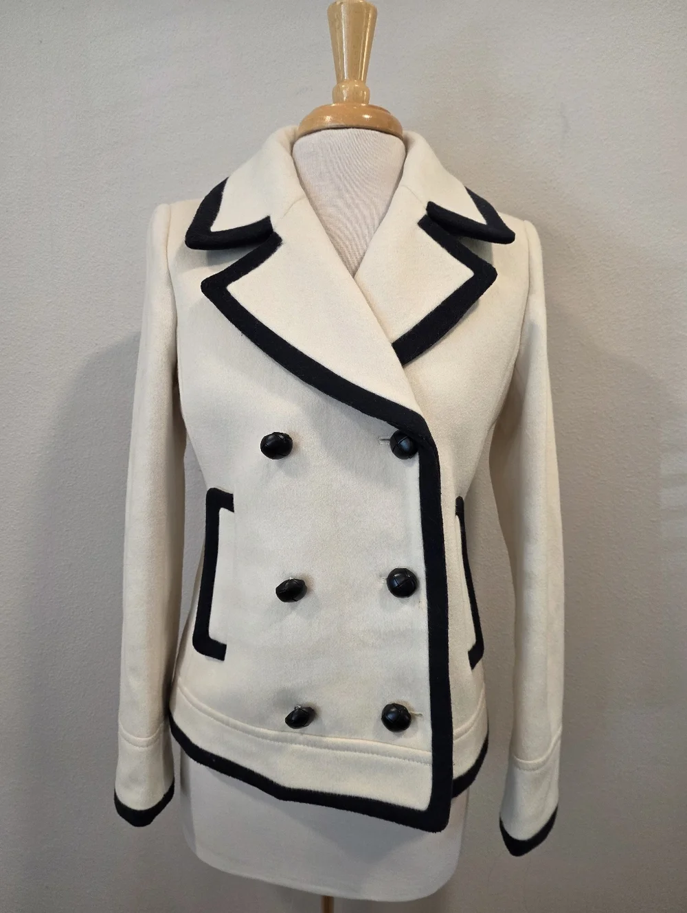 J Crew Tipped Cream Wool Nello Gori Peacoat - Picture 3 of 7